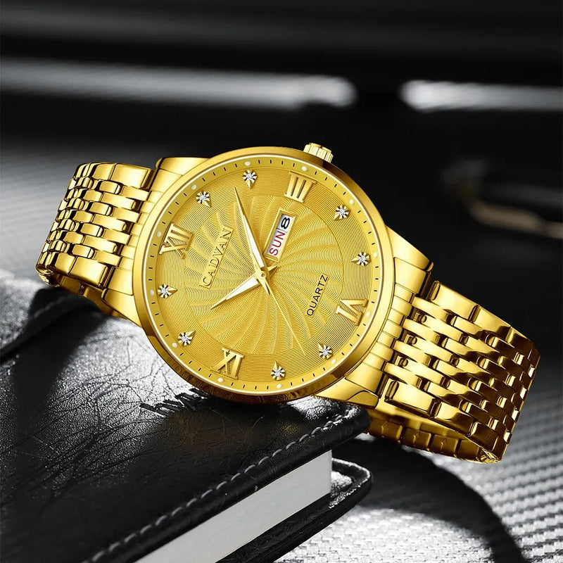 Relógio Quartzo Masculino de Aço Inoxidável Dourado , Esportivo de Luxo