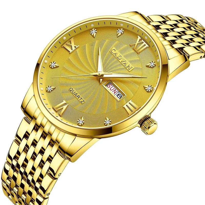 Relógio Quartzo Masculino de Aço Inoxidável Dourado , Esportivo de Luxo